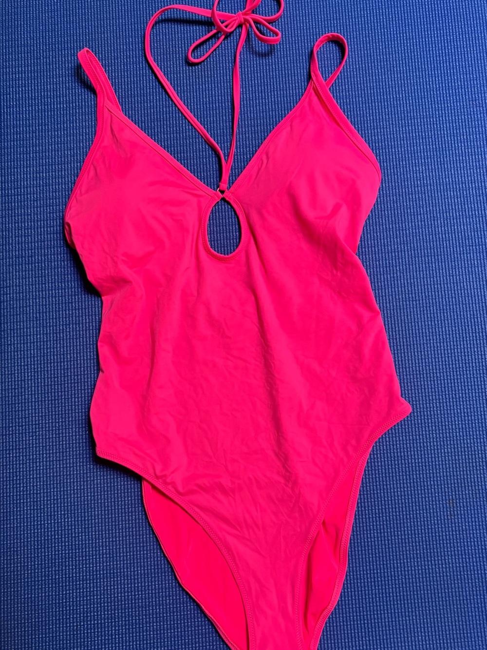 Aerie Real Good One Piece Swimsuit Large Neon Pink Cheeky Halter Cutout NWT